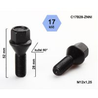 Kolový šroub M12x1,25x28, dosedací plocha kužel (černý) 