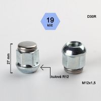 Matice M12x1,5 koule R12, zavřená (nerez víčko), klíč 19, výška 27  