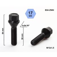 Šroub M12x1,5x39, kužel, klíč 17; černé, výška 64  